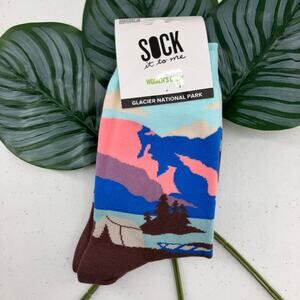 Sock It To Me Blue Brown Glacier National Park Nature Outdoor Novelty Crew Socks